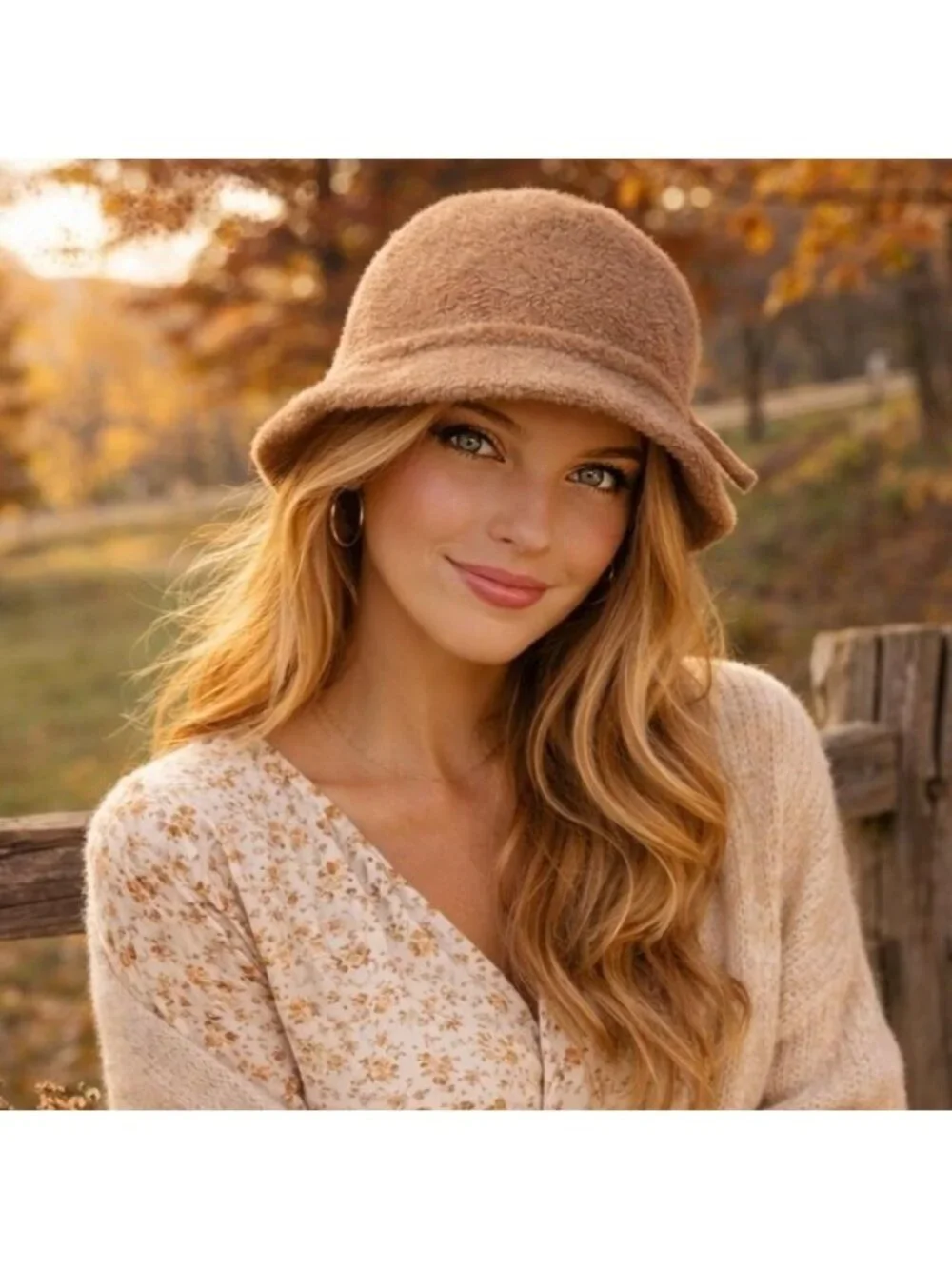 Arianna By Howards Fuzzy Cloche Hat Camel Brown Bow Winter Fall Cozy Boutique
